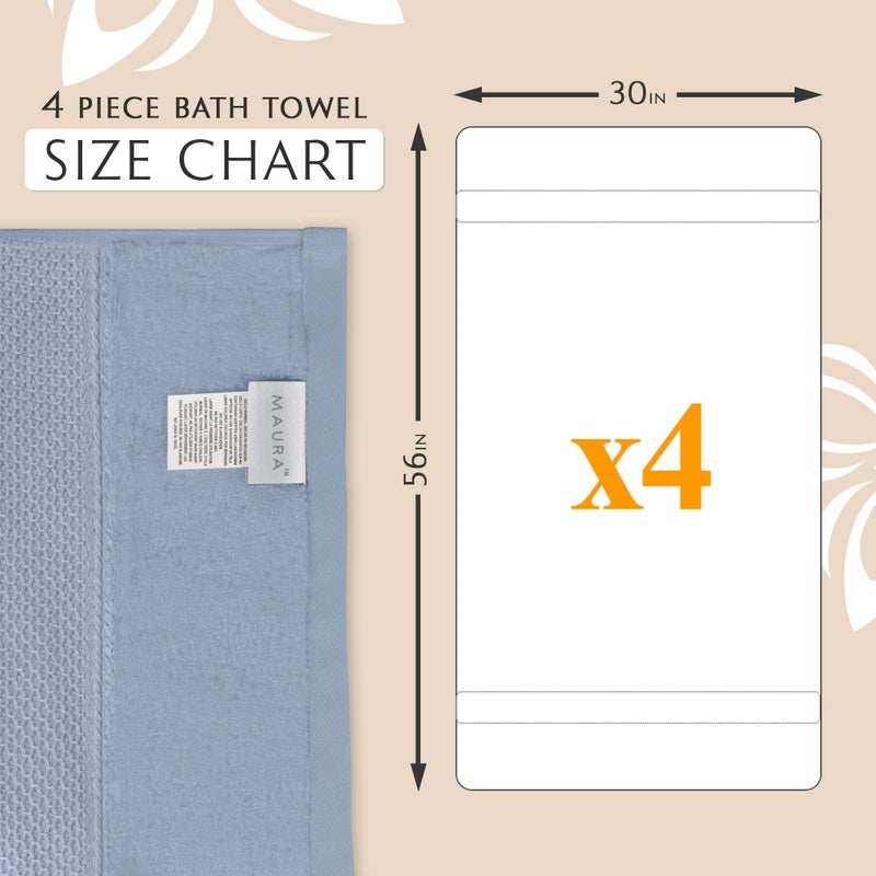 MAURA Light Blue Extra Large Turkish Cotton Luxury Bath Towels Set of 4. Ultra-Soft, Thick & Plush Towels for Bathroom - Serenity Blue - Image 3